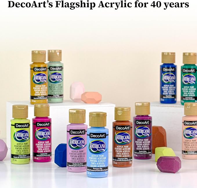DecoArt Americana Acrylic Paint Set – Essential Pastel Colors, 9 Bottles (2 fl oz) – Art and Craft Acrylic Paints for Canvas, Wood, and More