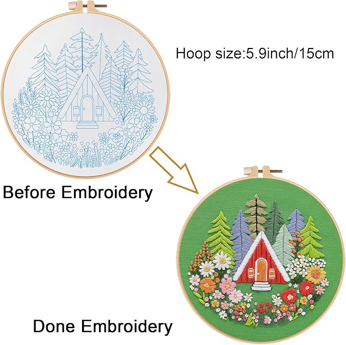 Louise Maelys Garden House Embroidery Kit for Beginners Forest DIY | Bring Nature Home with Cross Stitch Kits. Complete Needlepoint Kit for Adults to Enjoy Relaxing Crafts, Gifts and Decor