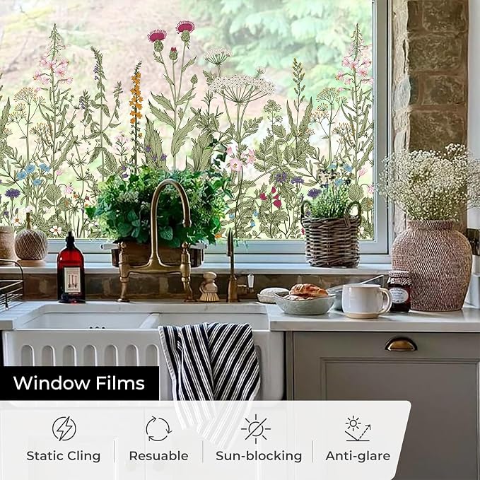 ADD.HERES Stained Glass Window Film, Window Film Decorative, 17.5 x 78.7 in