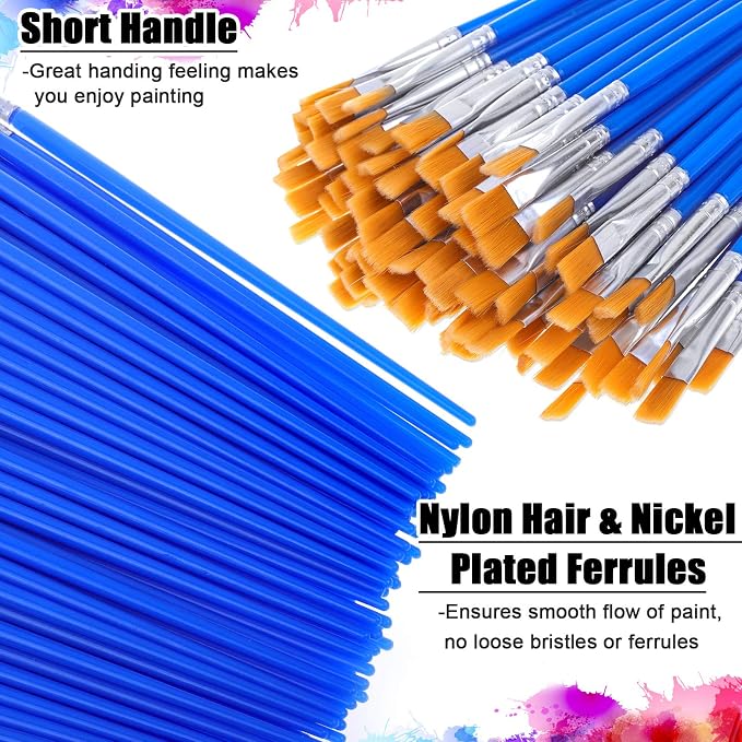 100Pcs Small Paint Brushes Bulk, Anezus Flat Top Acrylic Classroom Brush for Kids Mini Paint Brushes for Touch Up Crafts Detail Painting
