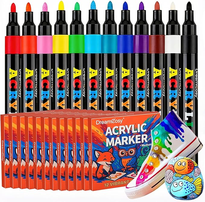 Acrylic Paint Markers Bulk 144 Pack 12 Colors Medium Tip for Teacher School
