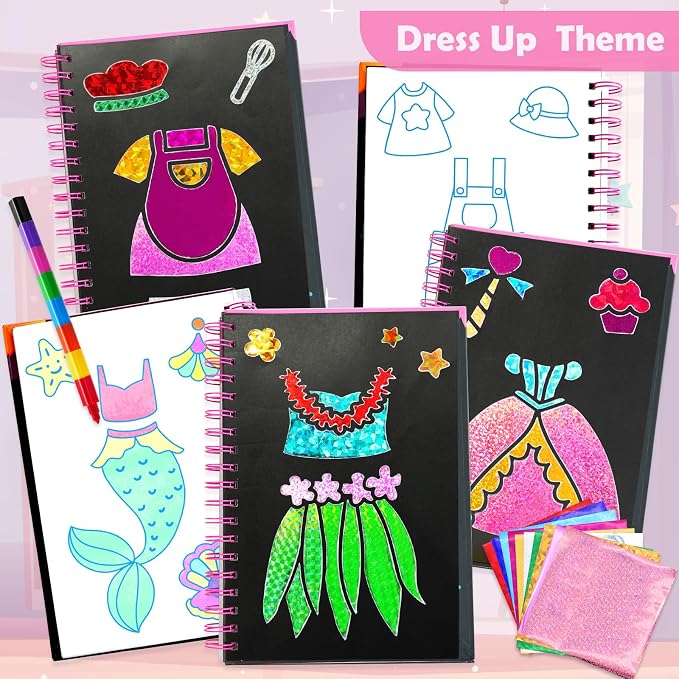 FUNNYB&G Foil Art Craft Kit for Kids, Sparkly Birthday Gift Toy for Girls | No Mess, Kids Ages 4-10 Create Sparkling Artwork, A Creative Gift for Birthdays, Holidays, Travel Activities,Screen-Free Fun