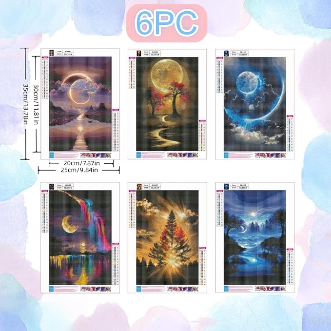 6 Pack Diamond Art Kits for Adults,Landscape 5D Diamond Painting Sets | DIY Full Drill Round Gem Painting for Adult Beginners Diamond Art,Home Wall Decor 9.8x13.8 Inch