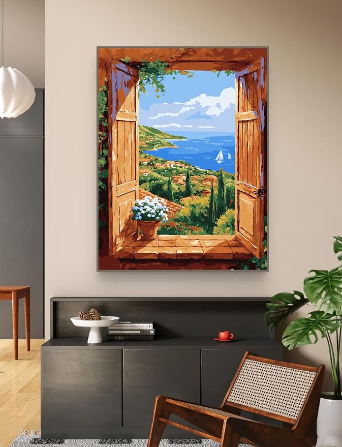 ZRIZQ Paint by Numbers Kit for Adults Beginner,Landscape Scenery,16x20 | Full set with wooden brushes,rolled canvas,rich paints.Calming activity.Beginner friendly.Just open and paint.