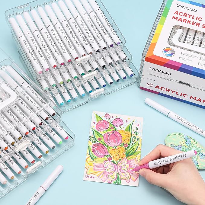 languo 60 Colors Acrylic Paint Markers, Brush Tip, Direct Liquid Ink