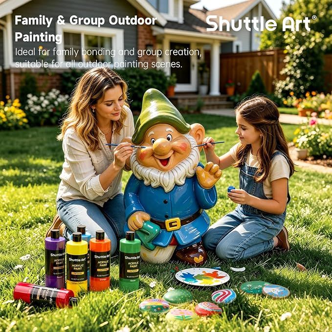 Shuttle Art Outdoor Acrylic Paint Set, 12 Colors Outdoor Paint,16oz Large Bottles, Rich Pigmented Bulk Painting Supplies for Artists, Beginners on Rocks, Wood, Wall, Crafts, Garden Statues