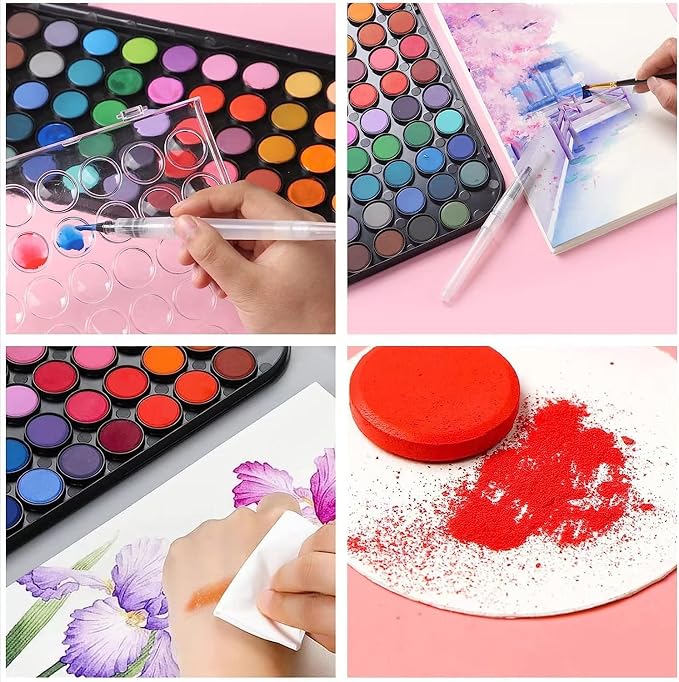 GETHPEN 48 Colors Watercolor Paint Set with 4 Brushes Pen, Travel Design | Washable Watercolor Kit with palette, 3 Brushes 1 Watercolor Brush Pens,Detachable Palette, Adults Students Artists