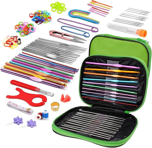 IMZAY 110 Pcs Crochet Hooks Set 0.6–6.5mm Crochet Needles for Yarn | Ergonomic Crochet Hook Set for Arthritic Hands Crochet Needles for Crocheting with Case Knitting Needles for Crocheters Green