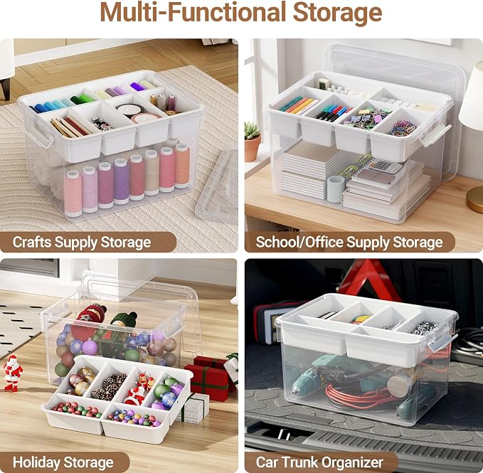 80Qt Stackable Storage Bins with Lids Trays Craft Box Organizers, 2Pack,WH