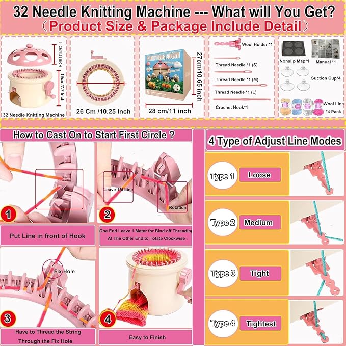 Sentro Knitting Machine,Sentro 32 Needles Mushroom Knitting Machine for Adults and Beginners Automatic Circular Weaving Spinning Knitting Loom Machine Kit for Kintting Toys,Hats,Scarf,Sweater