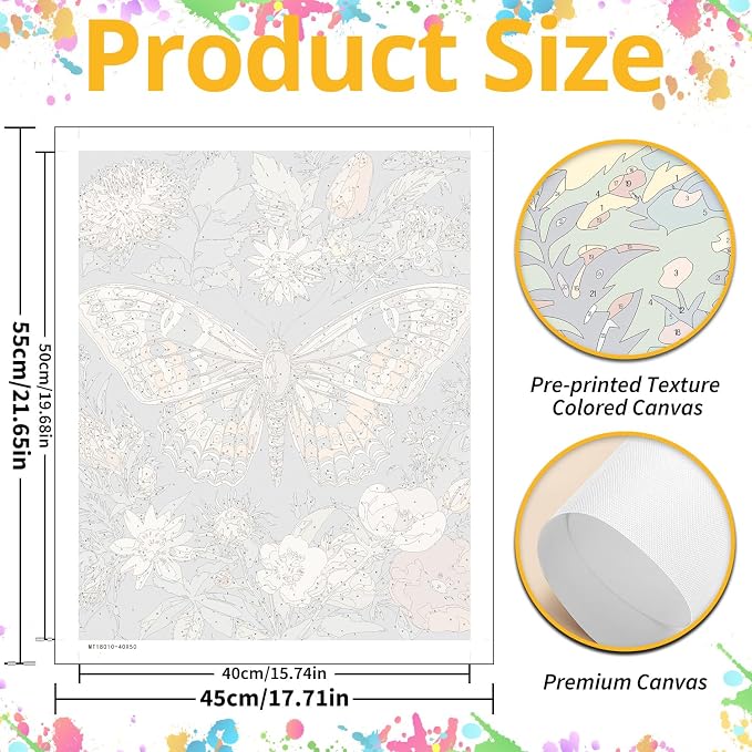 Moth Paint by Numbers Kit for Adults, 16x20 inch | DIY Painting Kits Crafts for Adults, Relieve Stress, Gift, Home Wall Decor