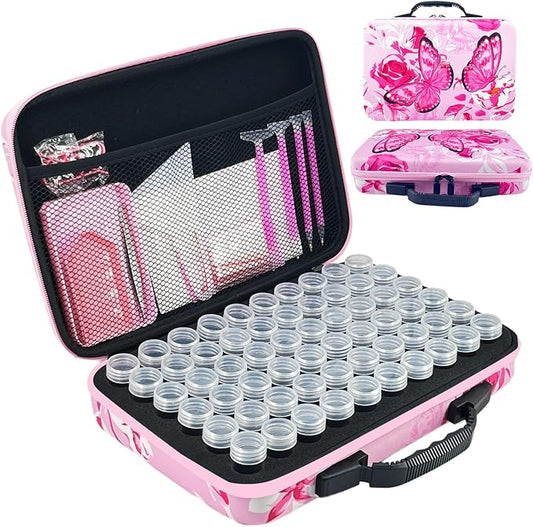 60 Slot Diamond Painting Storage Containers | Pink 60-slot storage box with tools & accessories for diamond art