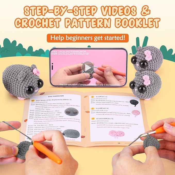 Crochetta Beginner Crochet Kit with Step-by-Step Video Tutorials, Learn to Crochet for Adults & Kids, Knitting Craft Supplies, Hanging Plants Home Decor (40%+ Yarn)