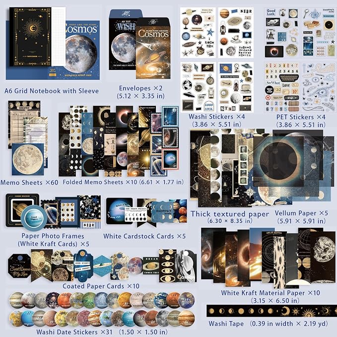 Scrapbooking Supplies Kit, A6 Grid Notebook, Vintage Junk Journaling Kit