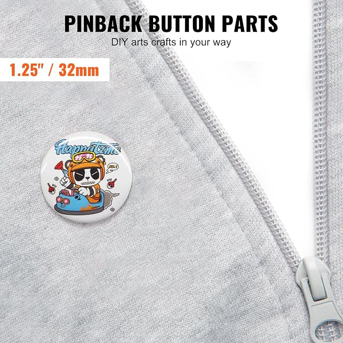 VEVOR 500 Sets 1.25 inch 32mm Pin Back Button Parts for Button Maker Machine, DIY Round Button Badge Parts, Set Includes Metal Top, Plastic/Metal Button, Clear Film, and Blank Paper For Gifts Presents