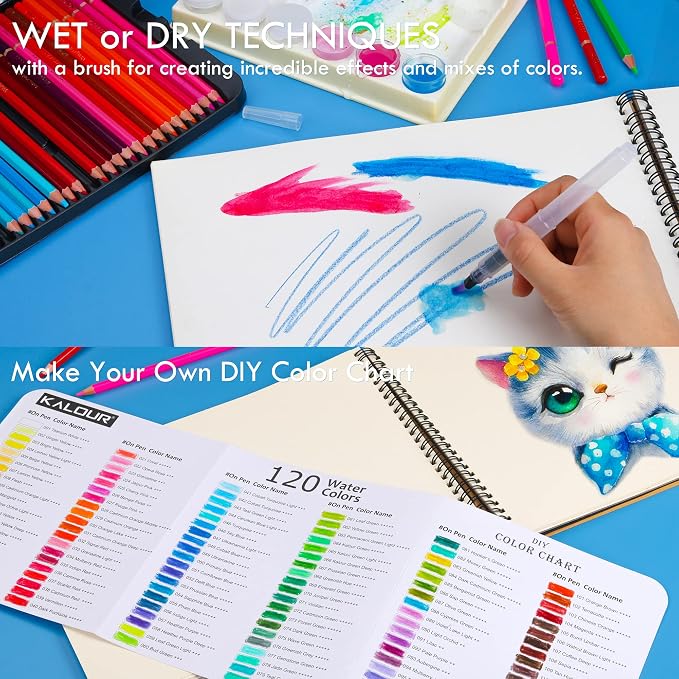 KALOUR Watercolor Pencils, 120 Colors, Blendable Wet or Dry, Water-Soluble Colored Pencils for Artists and Beginners