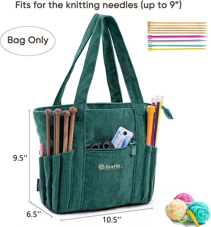 MYBAGZING Crochet Bag and Tote - Corduroy Yarn Bag - Yarn Holder for Crocheting - Crochet Storage Bag for Crochet Hooks, Crochet Accessories, Knitting Bag for Crochet Lovers, Mother's Day Gift