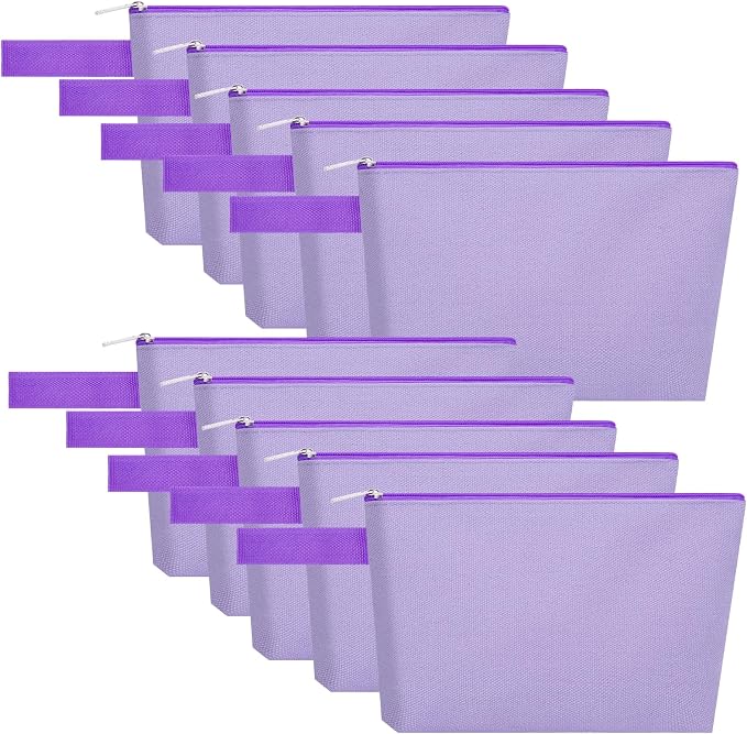 10 Pieces Cotton Canvas Makeup Bag with Bottom and Strap, Multi-Purpose Cosmetic Bag with Zipper Travel Toiletry Pouch, Blank DIY Craft Bag (Purple, M)