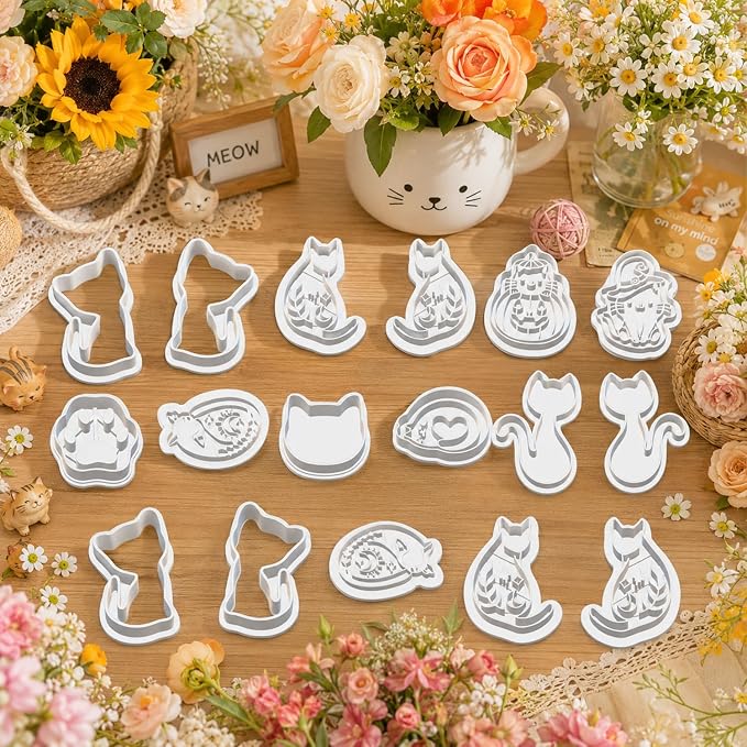 13 Pcs Black Cat Halloween Polymer Clay Cutters Set - Spooky Cat Silhouette & Imprint Cutters for Polymer Clay Jewelry Making, Gift for Cat Lovers, Friends & Family