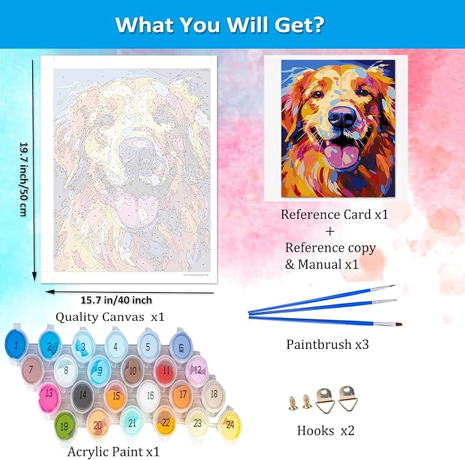 Artunion Colorful Golden Retriever Paint by Numbers for Adults, Dog Paint by Number Kits, DIY Oil Painting Paint by Number Kits on Canvas Arts Craft for Home Wall Decor 16x20 Inch
