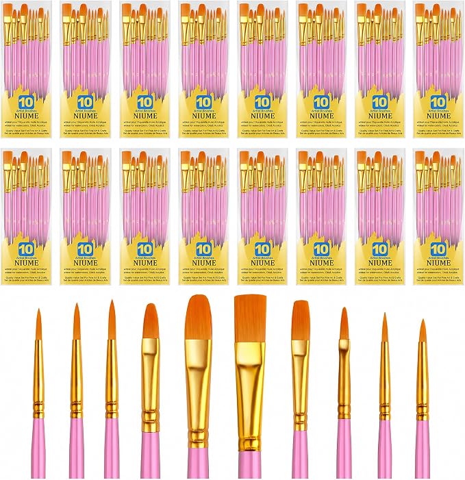 Acrylic Paint Brushes Set, 160Pcs Round Pointed Tip Artist Paintbrushes for Acrylic Painting Oil Watercolor Canvas Boards Rock Body Face Nail Art, Halloween Pumpkin Ceramic Crafts Supplies，Pink