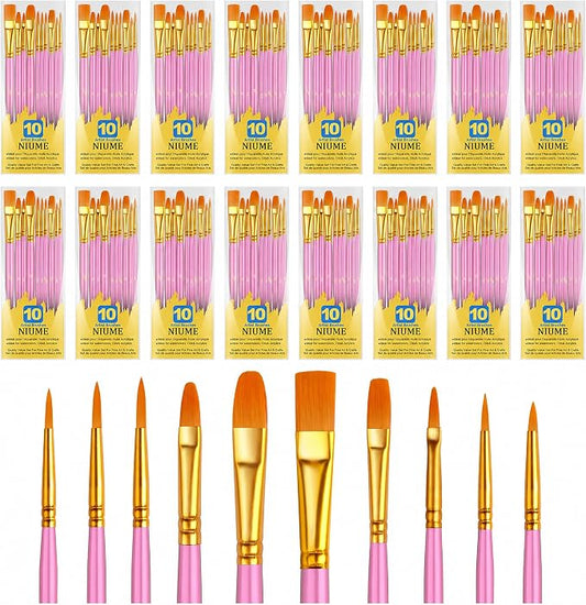 Acrylic Paint Brushes Set, 160Pcs Round Pointed Tip Artist Paintbrushes for Acrylic Painting Oil Watercolor Canvas Boards Rock Body Face Nail Art, Halloween Pumpkin Ceramic Crafts Supplies，Pink