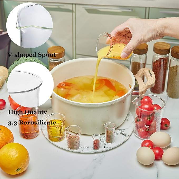Ackers BORO3.3 Glass Measuring Cup Set, Beaker Style, 7-Piece