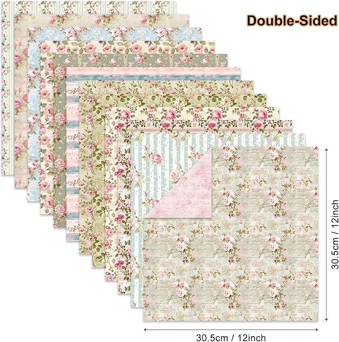 12×12 Boho Scrapbook Paper Vintage Flower Pattern Paper Pad,24 Sheets Double-Sided Bobo Floral Scrapbooking CardStock Papers Pad for Holiday Cardmaking DIY Journaling.