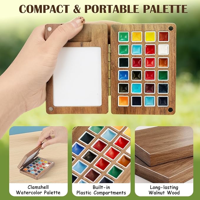 Mini Watercolor Paint Set, 24 Colors Travel Watercolor Set