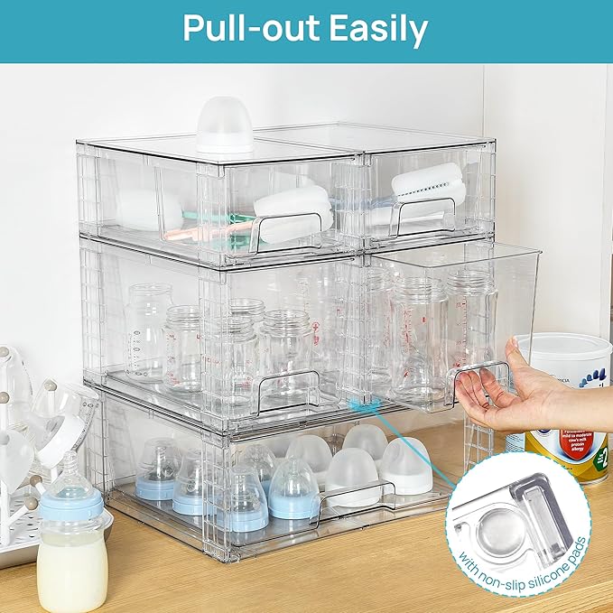 Vtopmart Clear Stackable Storage Drawers, 7 Pack Multi Size Set