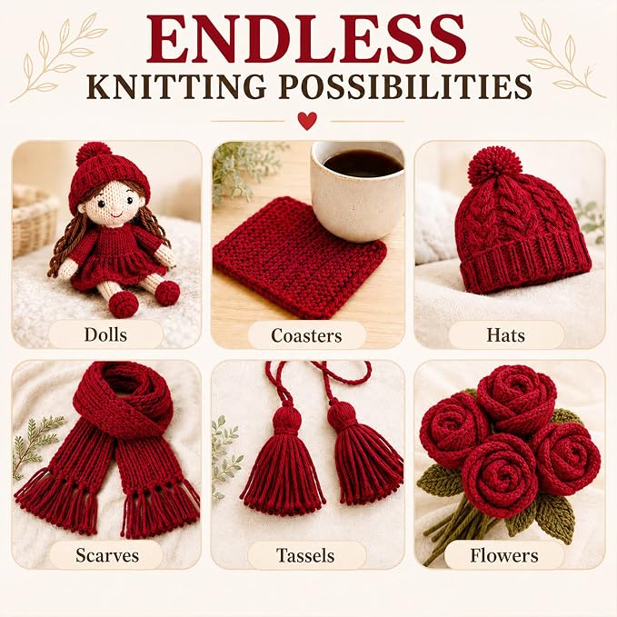 MAQIHAN Acrylic Yarn for Crocheting - Soft Knitting Yarn for Crafts, 15x20g | Wine Red Skeins for Crocheting DIY Bulk for Handicraft Knitting Scarves Ideal Gift for Beginners Adults