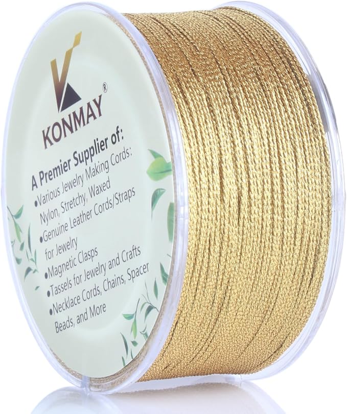 KONMAY 0.8mm Golden Ornament String with Case, 103 Yards Tinsel Twine Thread for Jewelry Making, Crafting, Decoration, Gift Wrapping, Christmas Ornaments Hanging