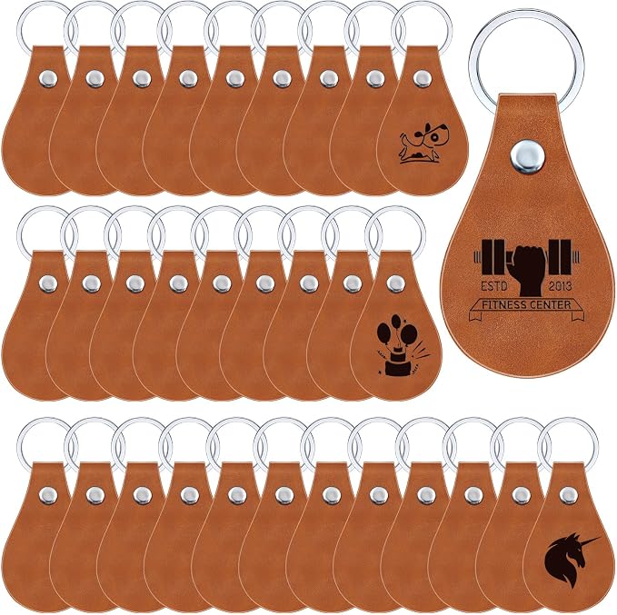 Taiyin 30 Pcs Leather Key Fob Kit PU Leather Keychain Blanks, Khaki