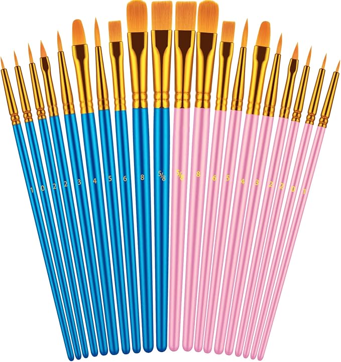 Artstorys Paint Brushes Set, 20 Pcs Acrylic Oil Watercolor Painting Brushes | Artist Paintbrush (Nylon Hair Wood Handles) for Adult Drawing, Great for Face, Rock & Canvas, Arts Craft Supplies, Blue+Pink