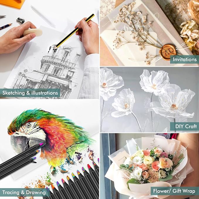 120 Sheets 8.5”x 11” Tracing Paper, Loose Translucent Trace Drawing Paper | 25 lb/41 gsm, for Drawing Pad Book Sketchbook Coloring Painting, Sketching, Overlaying, Vellum Paper Trace Tracing Paper