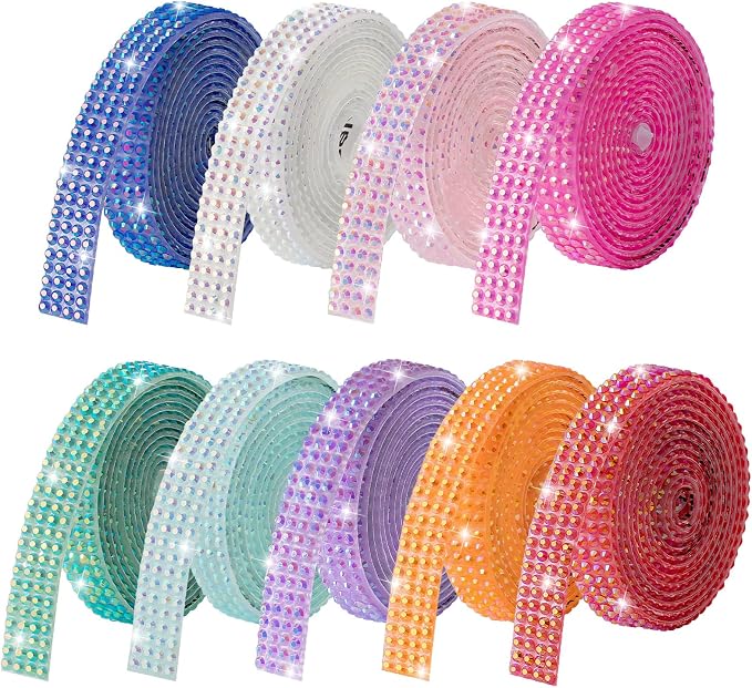Rhinestone Ribbon Self Adhesive Crystal Rhinestones, 9-Rolls Bedazzling Strips, 9-Yard Rhinestone Strips for DIY Craft, Rhinestones Tape Self Adhesive