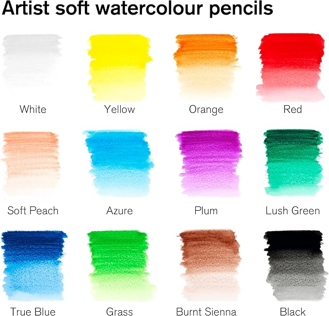 Winsor & Newton Studio Collection, Watercolor Pencils, Set of 12 | Highly pigmented, Wax-Based, Can be Used Wet/Dry, Add Water & Brush to Create Painterly Effects, Break-Resistant Points.
