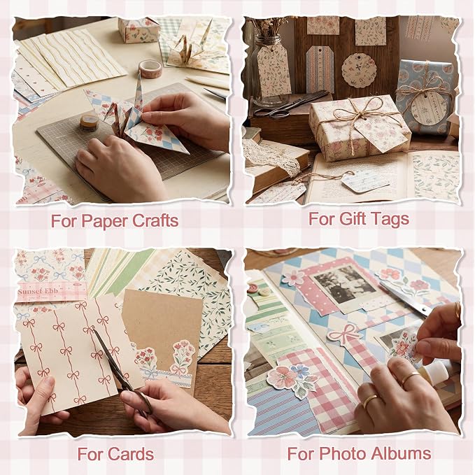 BESARME 60 Sheets Scrapbook Paper 5.5×8.3 in Double Sided Floral | Craft Paper for DIY Scrapbook Albums, Travel Diaries, Greeting Cards, Gift Tags, Photo Books, Decor Origami Crafts