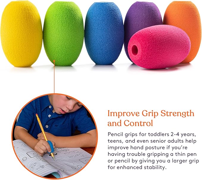 Special Supplies Egg Pen-Pencil Grips for Kids and Adults Colorful, Cushioned Holders for Handwriting, Drawing, Coloring - Ergonomic Right or Left-Handed Use - Reusable (Multicolor- 6 Pack)