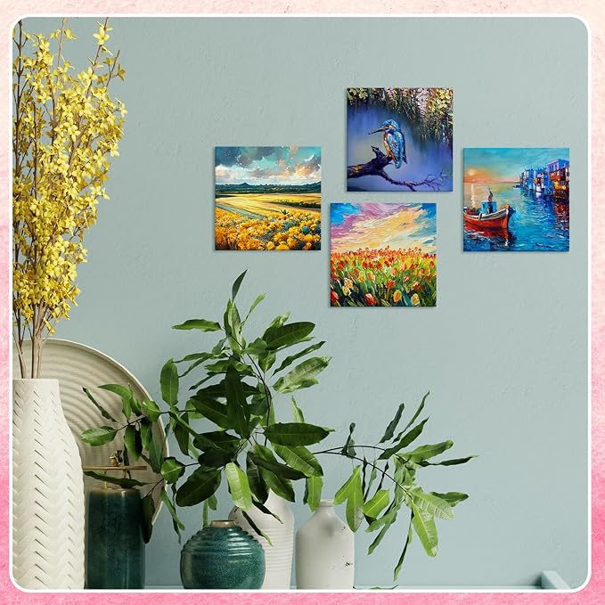 Moinchore 100 Pcs 4 x 4 Inch Mini Painting Canvas Panels Art Painting Canvases Panels Cotton Blank White Small Canvas Acid Free Boards for Watercolor Acrylic Oil Paint