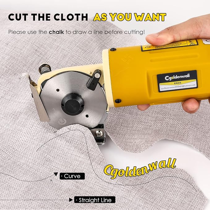 Electric Rotary Fabric Carpet Cutter heavy duty 1"Cutting Thickness 110V | for Cloth Fabric Leather and Carpet, Comes with Replacement Blade, Sharpening Stone