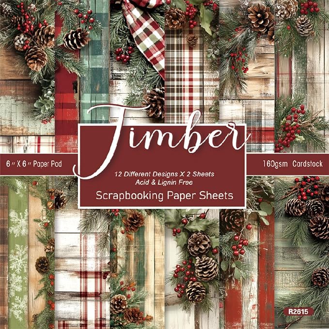Vintage Christmas Scrapbooking Paper Pad, 24 Sheets 6-in Pinecone Aesthetic Patterned Decorative Material for DIY Art Crafts Collage Xmas Journals Decoupage Folded Gift Cards Photo Album