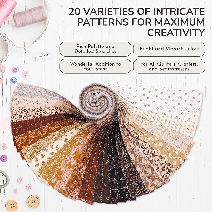 Tinyspool & Co.'s Twirlie Roll 40 Precut Quilting Fabric Strips for Quilting Supplies, Crafting, and Sewing, Soft Cotton Strip for Blanket, Rug, Upholstery, Home Decor, and Purse Making, Fall Harvest
