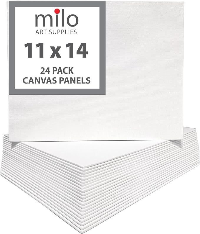 milo Canvas Flat Panel Boards for Painting, 11x14 inch, 24 Pack, White | Primed & Ready-to-Paint Art Supplies for Acrylic, Oil, Mixed Wet Media, & Pouring, Bulk, Painting Party Pack, Blank, Cotton
