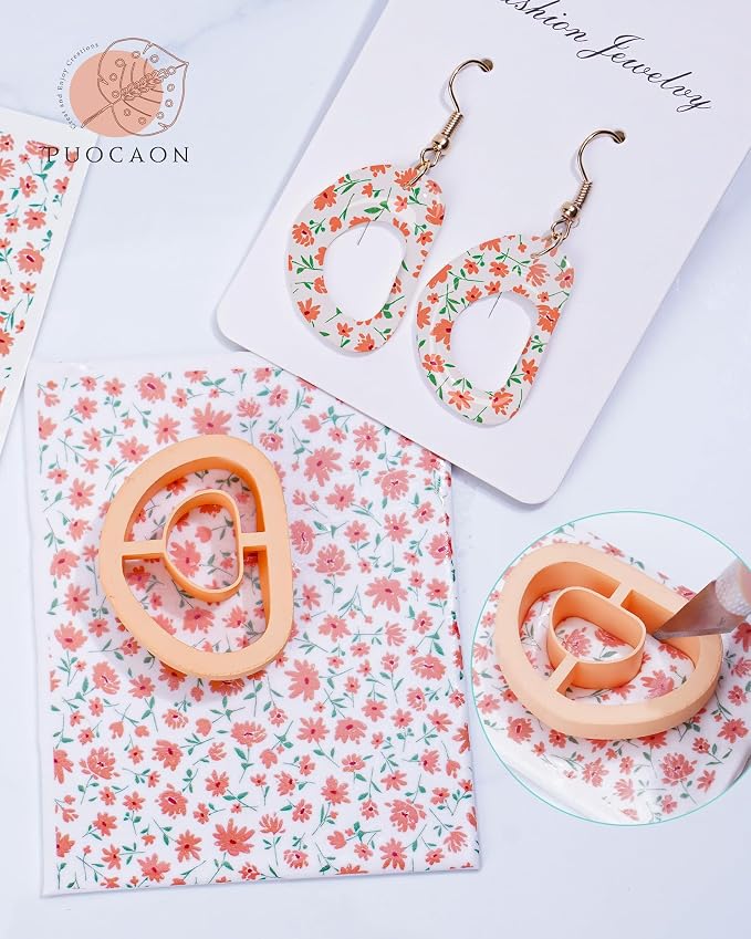 Puocaon Floral Clay Transfer Paper - 20 Pcs for Polymer Clay Jewelry, Water Transfer Sheets, Flower Blossom Magic Paper