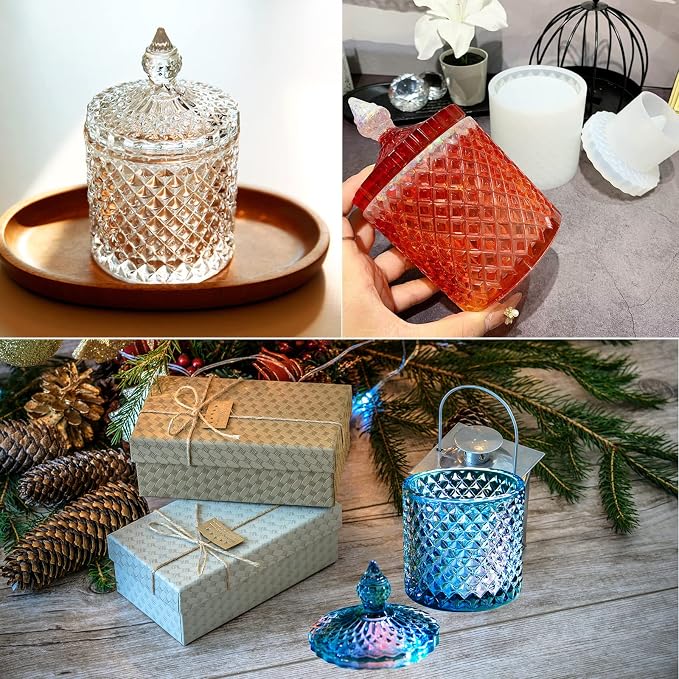 Box Resin Mold with Lid, Silicone Jar Resin Mold 3D Storage Jewelry Candle Holder Container Mould for Resin Casting Concrete Craft Decor