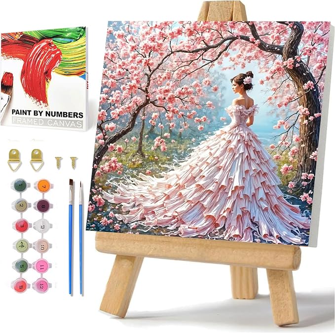 Woman Paint by Numbers Kit for Adults Beginner, Paint by Numbers 10x10 Inch | Framed Paint by Numbers with Easel, Acrylic Painting by Numbers, DIY Arts and Crafts for Gifts or Home Decor