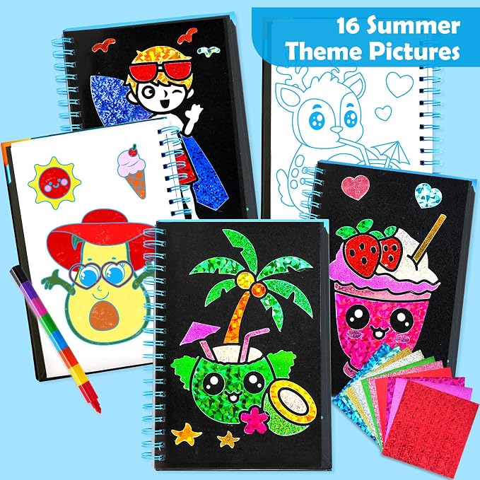 FUNNYB&G Foil Art Craft Kit for Kids, Sparkly Birthday Gift Toy for Kids | No Mess, Kids Ages 4-10 Create Sparkling Artwork, A Creative Gift for Birthdays, Holidays, Travel Activities,Screen-Free Fun