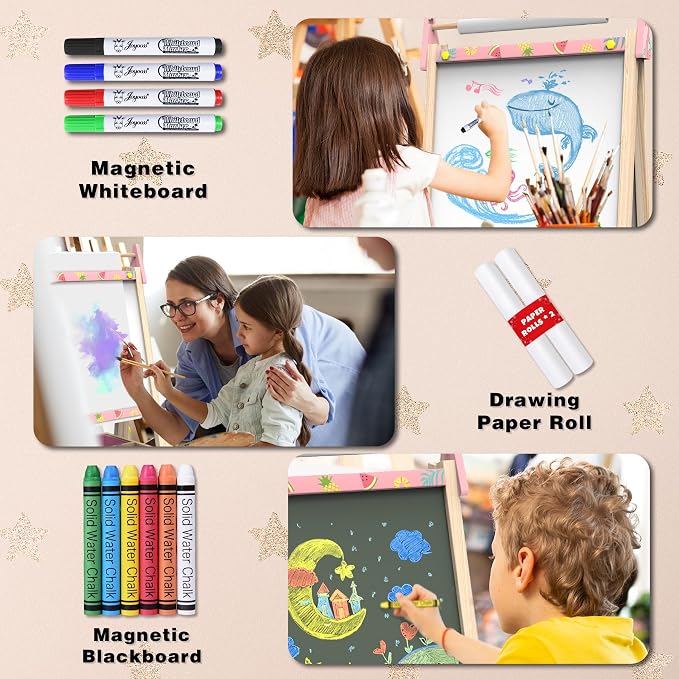 Joyooss Art Easel for Kids Easel for Toddler with Paper roll Pink