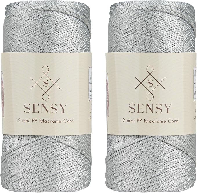 Sensy Premium 2 Pack of 2mm 251 Yards Polyester Rope 100% Polypropylene Cord Macrame Cord 2mm Crochet Bag Cord Macrame Rope Crochet Thread Gift for Knitter (Silver)